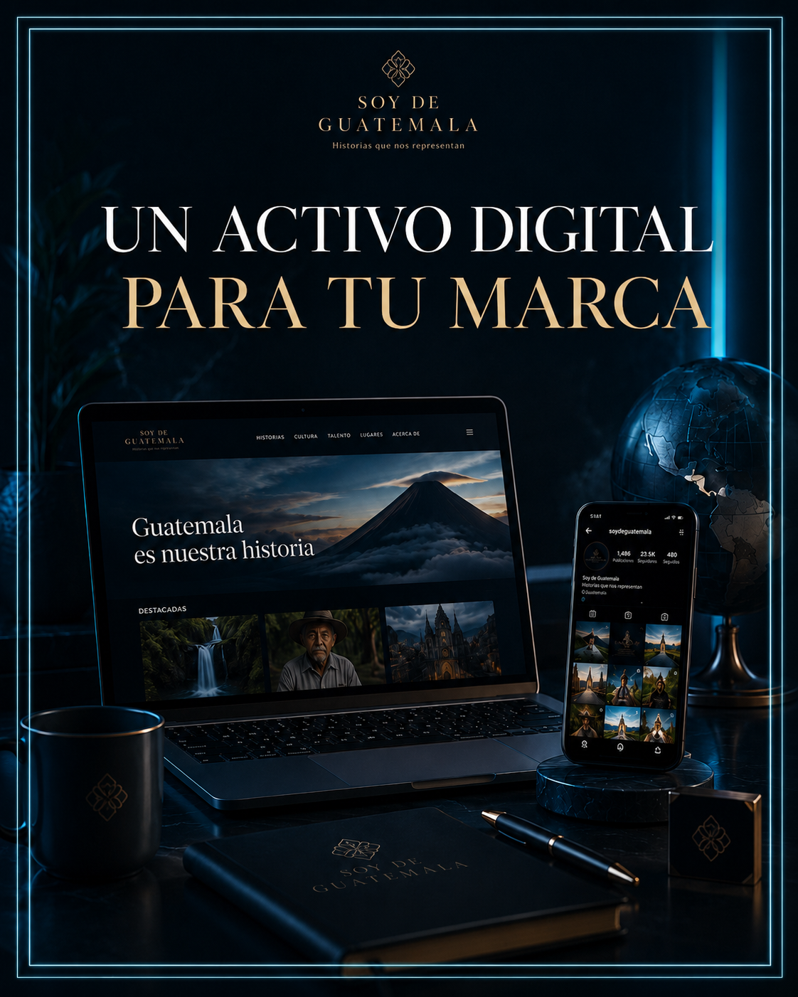 Landing editorial en computadora y celular como activo digital permanente para una marca empresa emprendimiento producto o servicio