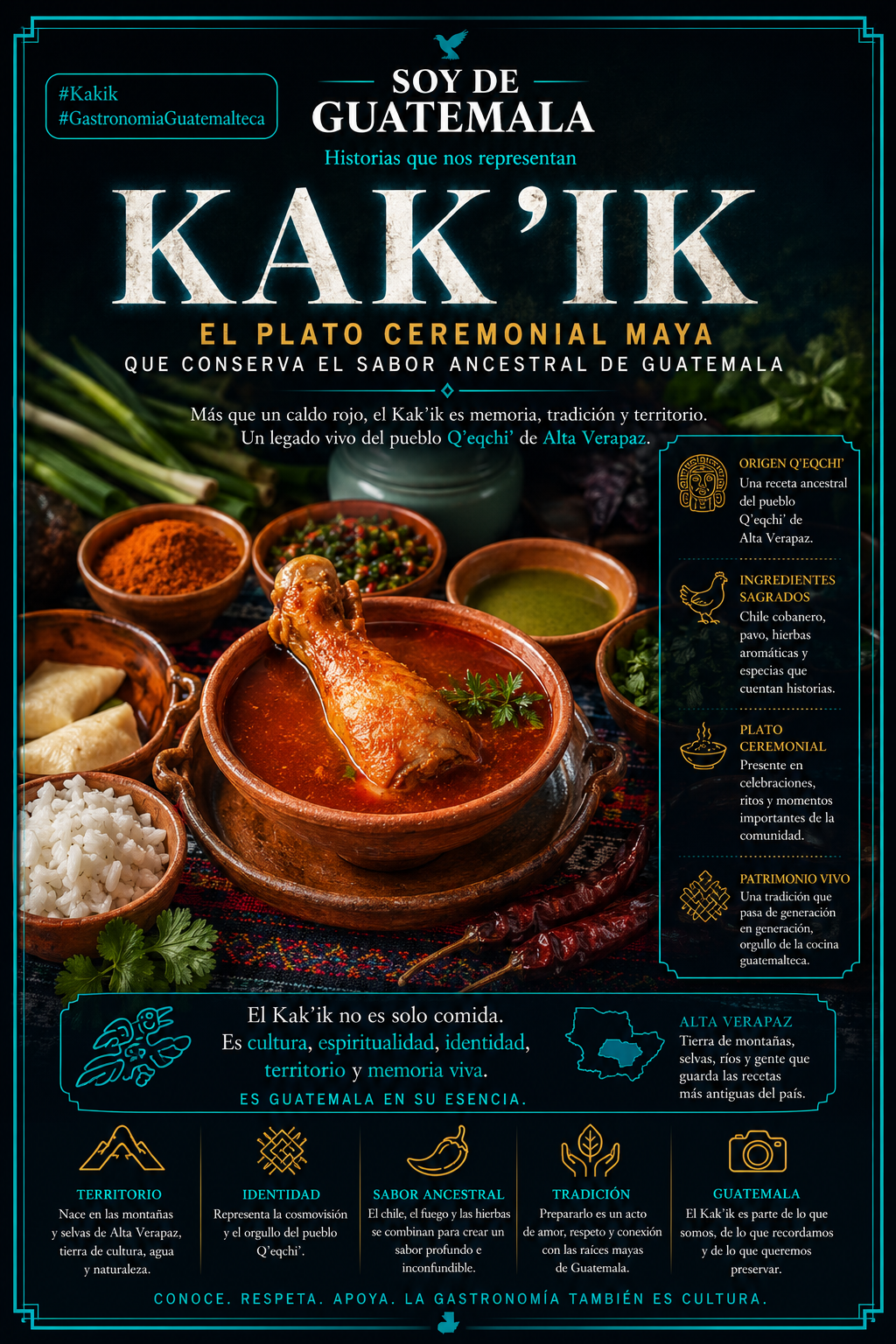Kakik plato tradicional guatemalteco de origen qeqchi preparado con pavo chile cobanero hierbas y caldo rojo