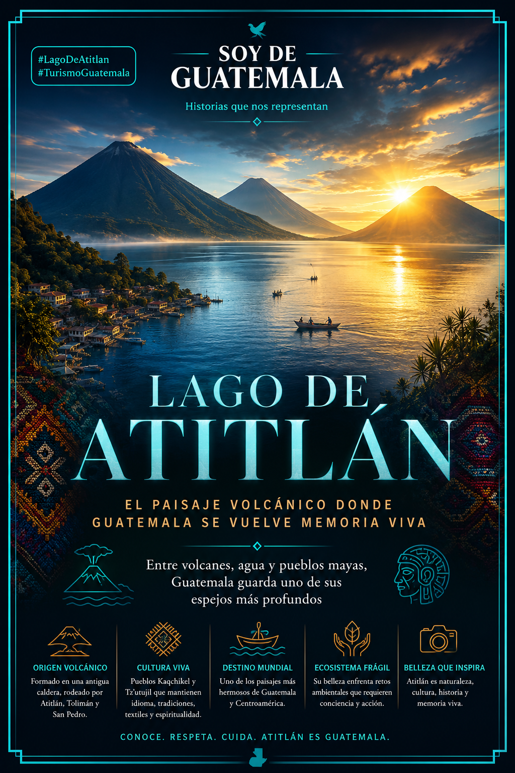 Lago de Atitlan en Guatemala rodeado por volcanes pueblos mayas y paisaje natural del altiplano guatemalteco