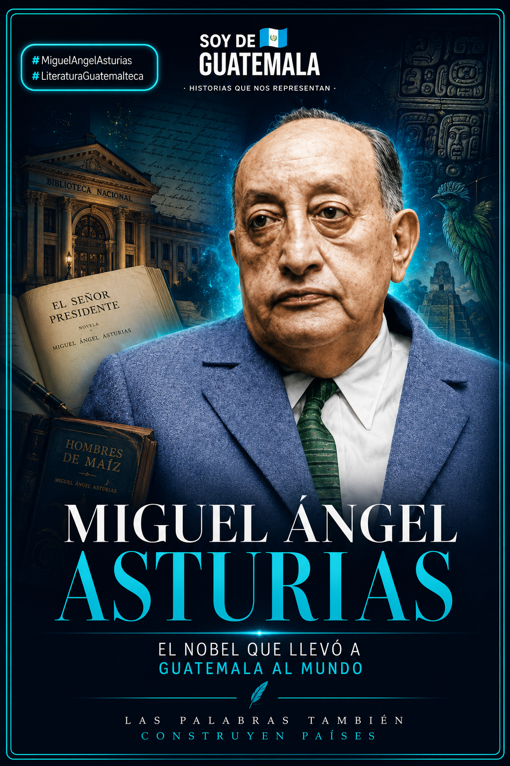 Miguel Angel Asturias escritor guatemalteco ganador del Premio Nobel de Literatura y referente cultural de Guatemala