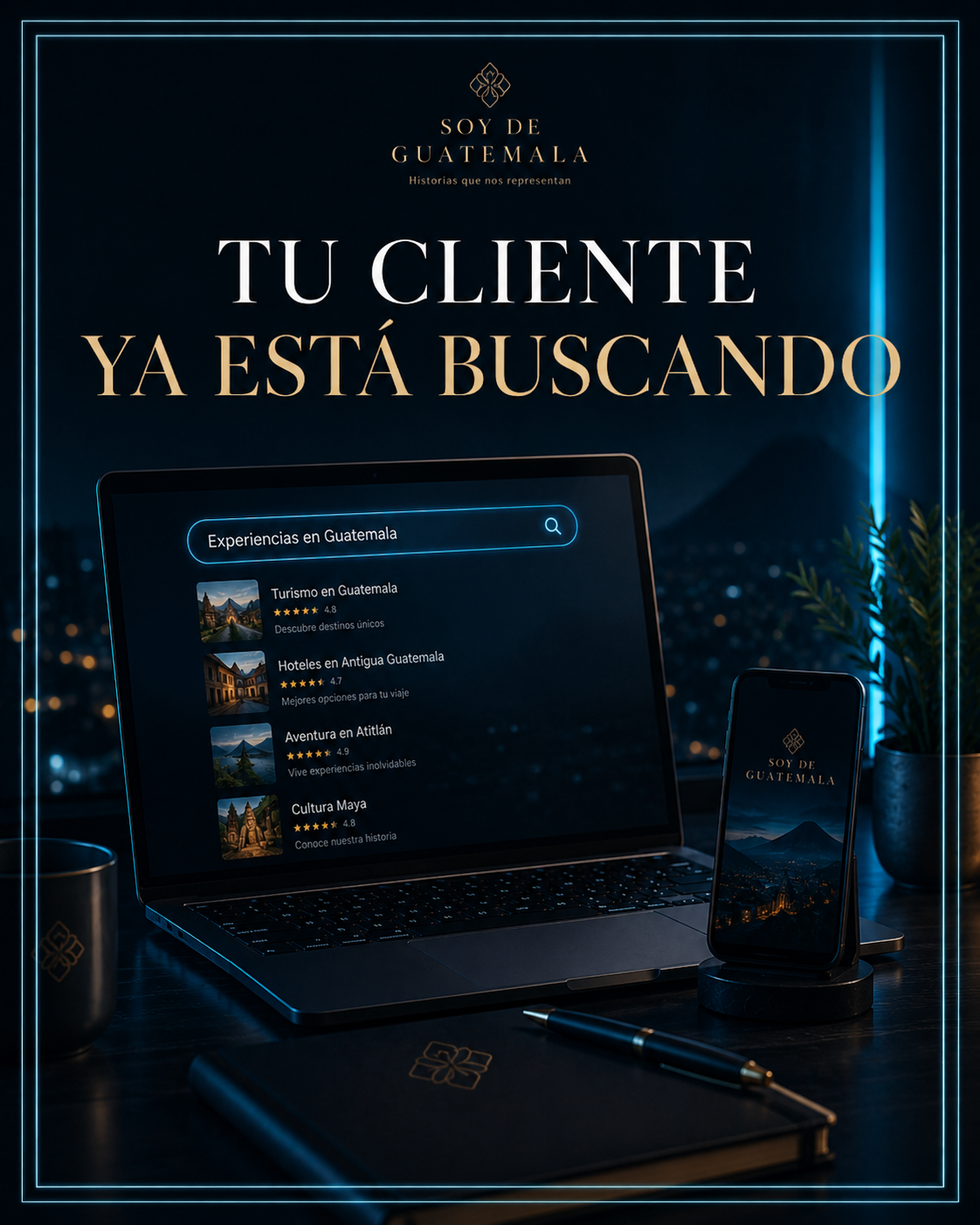 Cliente buscando productos servicios experiencias y marcas en internet mientras una empresa necesita mayor visibilidad digital